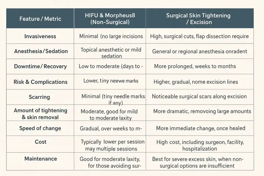Table showing benefits of Lipo Freeze 2 U Livingston treatments for skin tightening following weight loss injections.